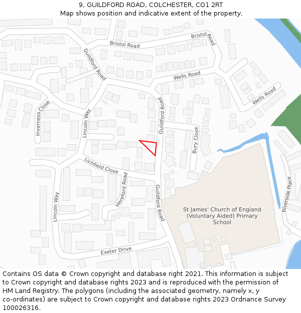 9, GUILDFORD ROAD, COLCHESTER, CO1 2RT: Location map and indicative extent of plot