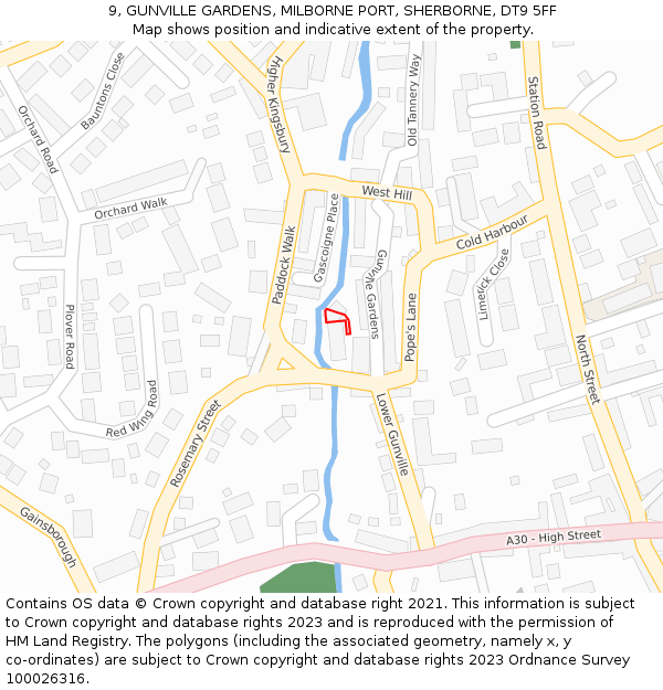 9, GUNVILLE GARDENS, MILBORNE PORT, SHERBORNE, DT9 5FF: Location map and indicative extent of plot