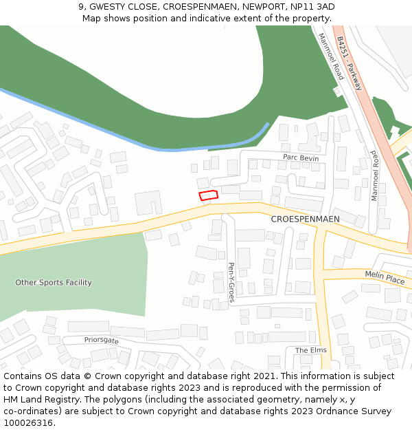 9, GWESTY CLOSE, CROESPENMAEN, NEWPORT, NP11 3AD: Location map and indicative extent of plot