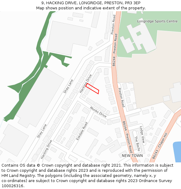 9, HACKING DRIVE, LONGRIDGE, PRESTON, PR3 3EP: Location map and indicative extent of plot
