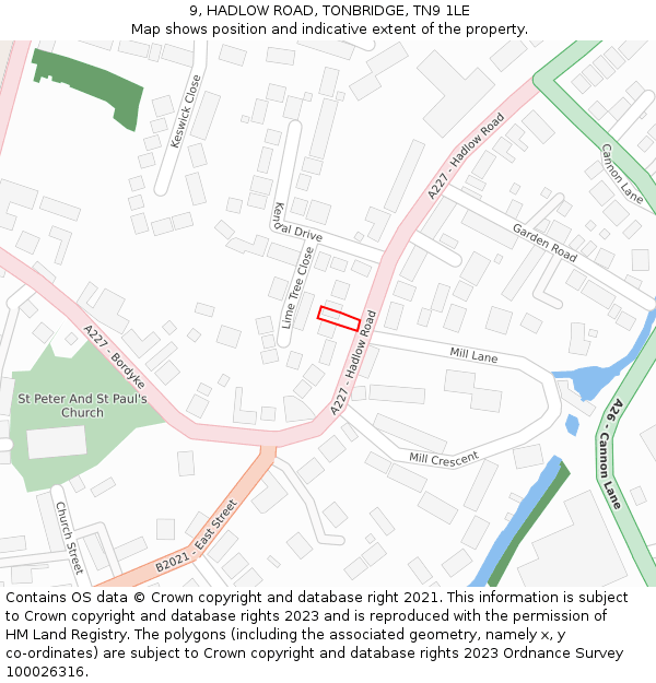 9, HADLOW ROAD, TONBRIDGE, TN9 1LE: Location map and indicative extent of plot