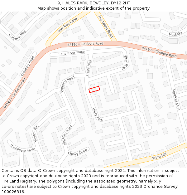 9, HALES PARK, BEWDLEY, DY12 2HT: Location map and indicative extent of plot