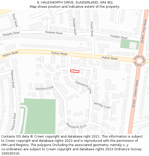 9, HALESWORTH DRIVE, SUNDERLAND, SR4 8DJ: Location map and indicative extent of plot