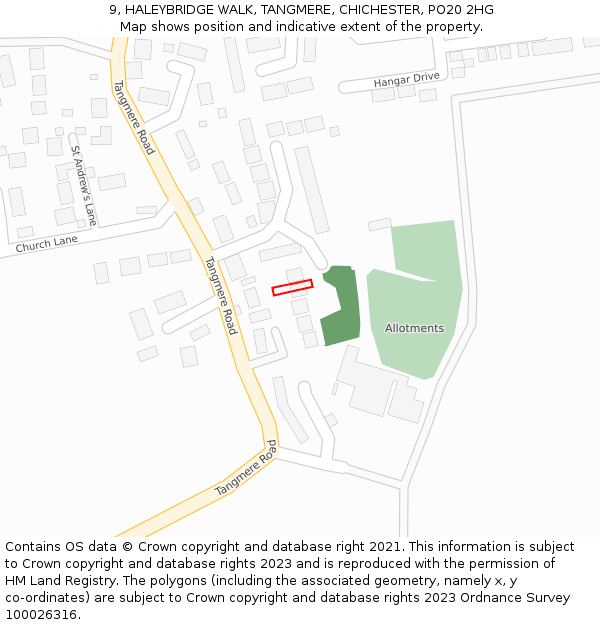 9, HALEYBRIDGE WALK, TANGMERE, CHICHESTER, PO20 2HG: Location map and indicative extent of plot
