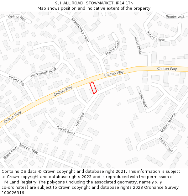 9, HALL ROAD, STOWMARKET, IP14 1TN: Location map and indicative extent of plot