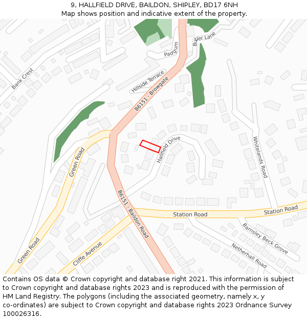 9, HALLFIELD DRIVE, BAILDON, SHIPLEY, BD17 6NH: Location map and indicative extent of plot