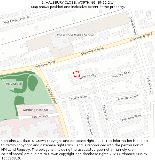 9, HALSBURY CLOSE, WORTHING, BN11 2JW: Location map and indicative extent of plot