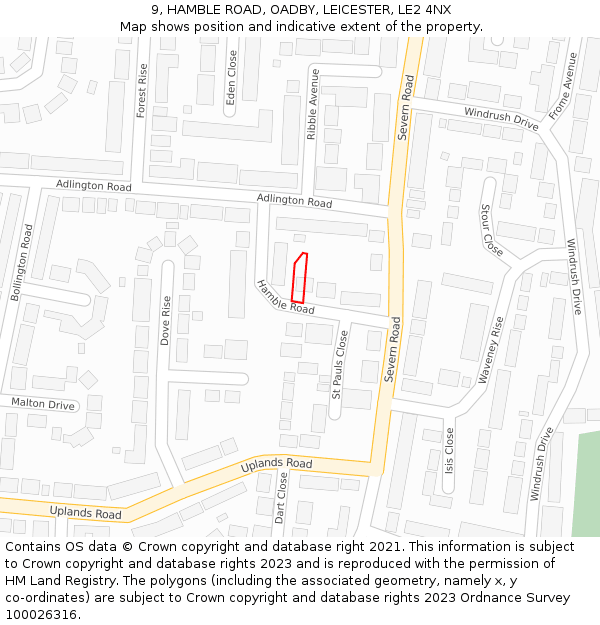 9, HAMBLE ROAD, OADBY, LEICESTER, LE2 4NX: Location map and indicative extent of plot