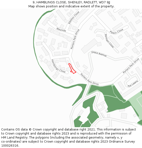 9, HAMBLINGS CLOSE, SHENLEY, RADLETT, WD7 9JJ: Location map and indicative extent of plot