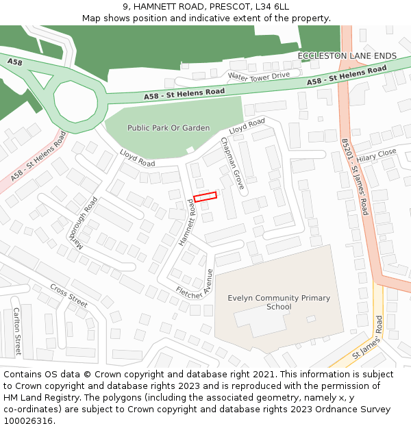 9, HAMNETT ROAD, PRESCOT, L34 6LL: Location map and indicative extent of plot