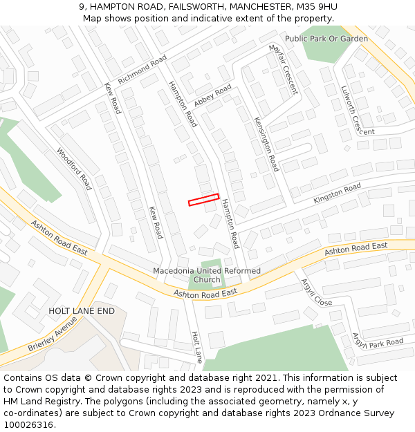 9, HAMPTON ROAD, FAILSWORTH, MANCHESTER, M35 9HU: Location map and indicative extent of plot