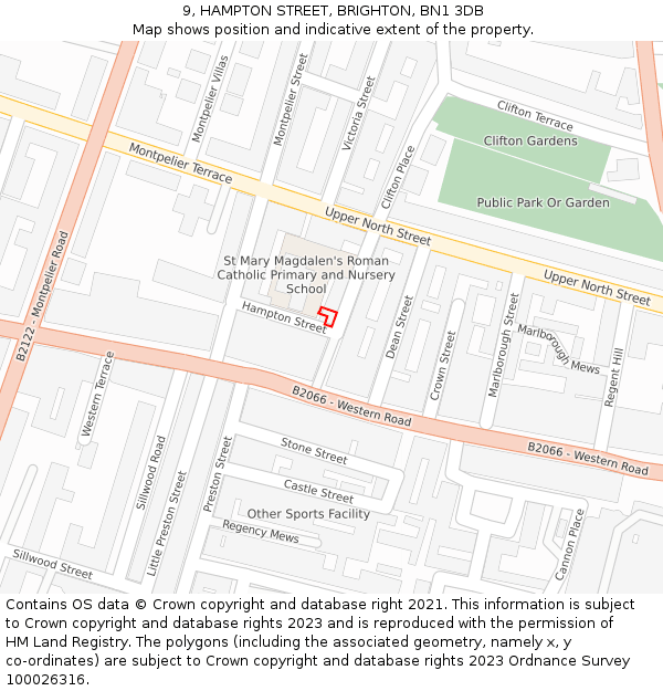 9, HAMPTON STREET, BRIGHTON, BN1 3DB: Location map and indicative extent of plot