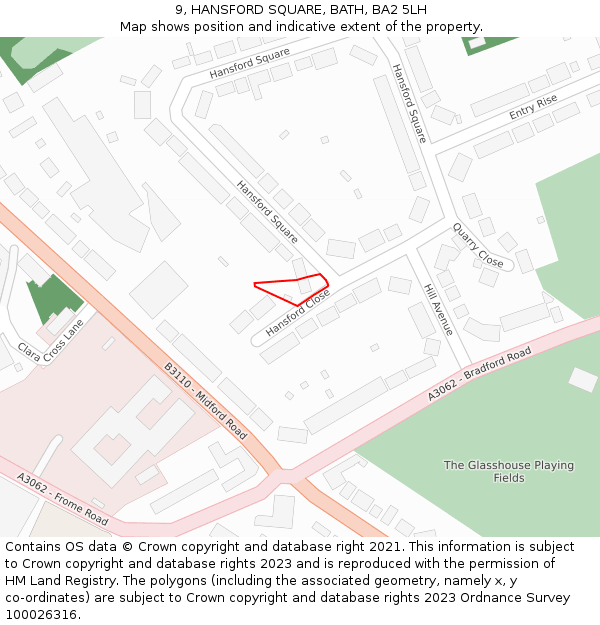 9, HANSFORD SQUARE, BATH, BA2 5LH: Location map and indicative extent of plot