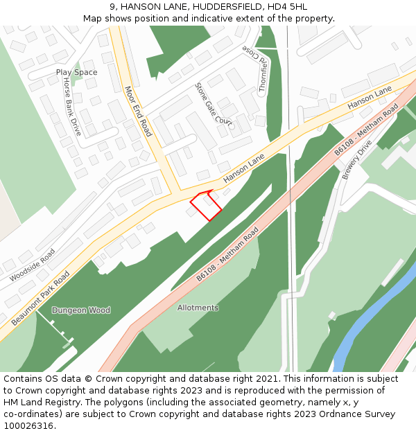 9, HANSON LANE, HUDDERSFIELD, HD4 5HL: Location map and indicative extent of plot