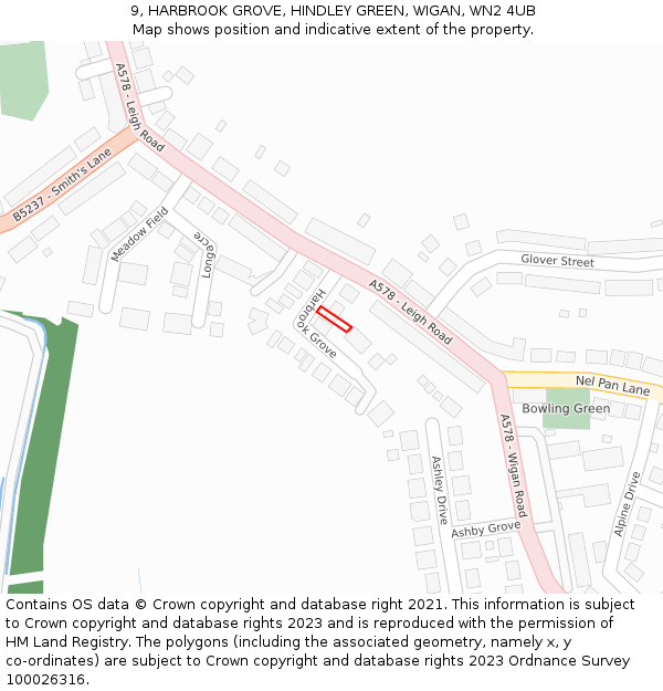 9, HARBROOK GROVE, HINDLEY GREEN, WIGAN, WN2 4UB: Location map and indicative extent of plot