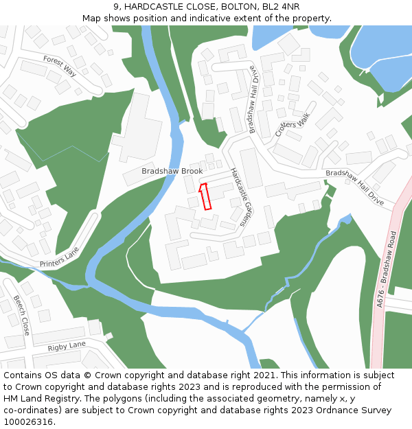 9, HARDCASTLE CLOSE, BOLTON, BL2 4NR: Location map and indicative extent of plot