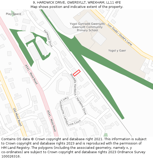 9, HARDWICK DRIVE, GWERSYLLT, WREXHAM, LL11 4FE: Location map and indicative extent of plot