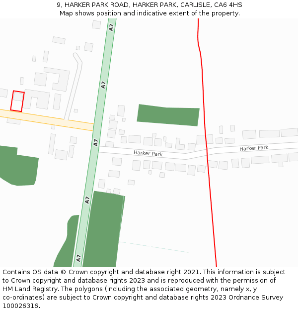 9, HARKER PARK ROAD, HARKER PARK, CARLISLE, CA6 4HS: Location map and indicative extent of plot
