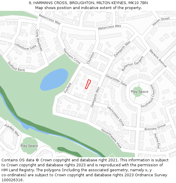 9, HARMANS CROSS, BROUGHTON, MILTON KEYNES, MK10 7BN: Location map and indicative extent of plot