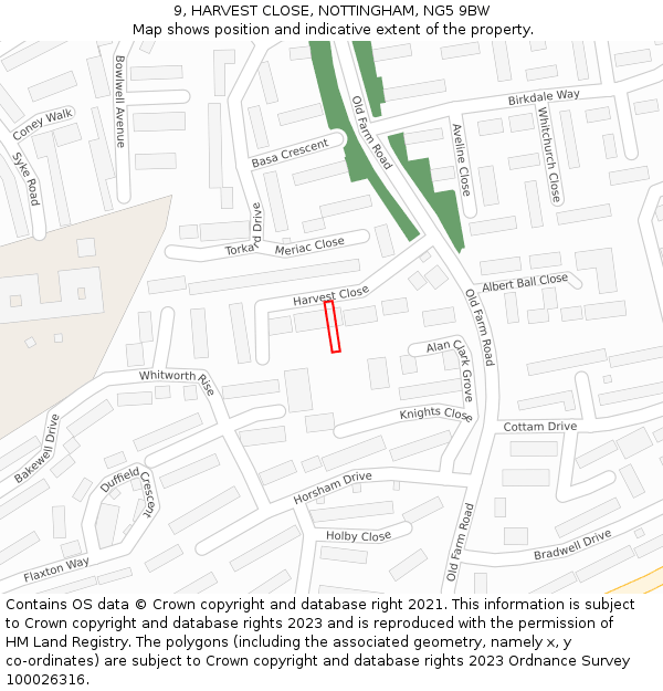 9, HARVEST CLOSE, NOTTINGHAM, NG5 9BW: Location map and indicative extent of plot