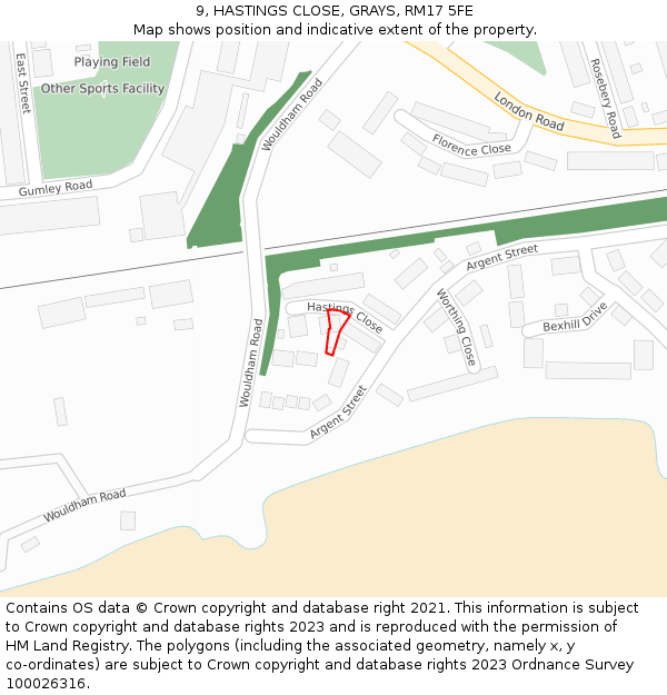 9, HASTINGS CLOSE, GRAYS, RM17 5FE: Location map and indicative extent of plot