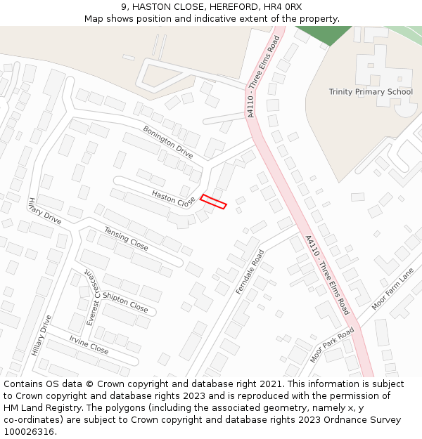 9, HASTON CLOSE, HEREFORD, HR4 0RX: Location map and indicative extent of plot