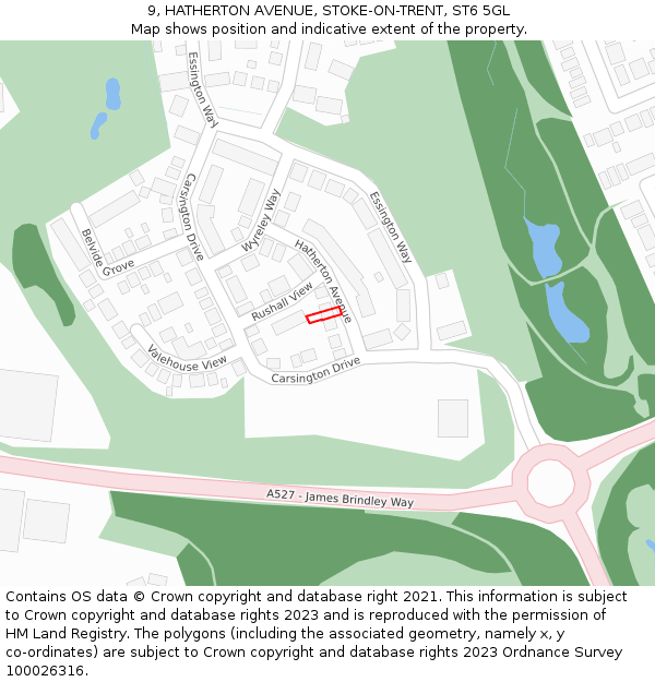 9, HATHERTON AVENUE, STOKE-ON-TRENT, ST6 5GL: Location map and indicative extent of plot