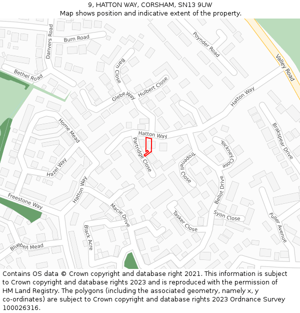 9, HATTON WAY, CORSHAM, SN13 9UW: Location map and indicative extent of plot