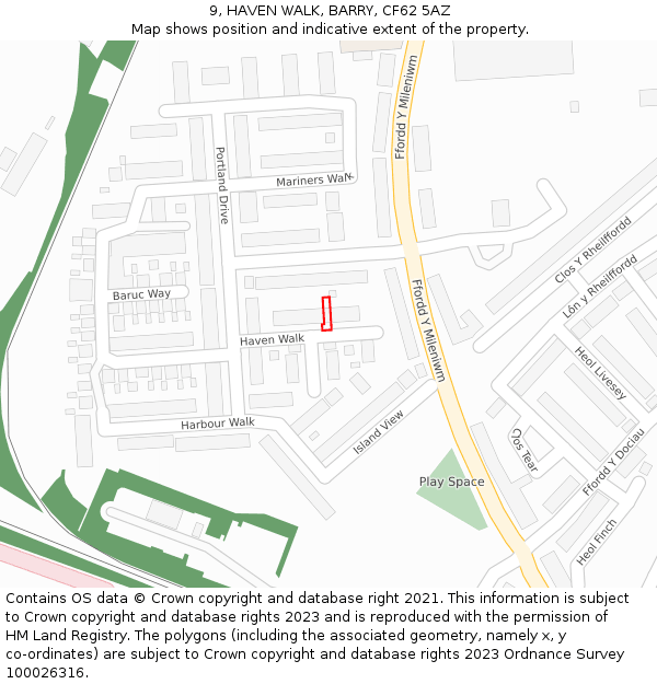 9, HAVEN WALK, BARRY, CF62 5AZ: Location map and indicative extent of plot