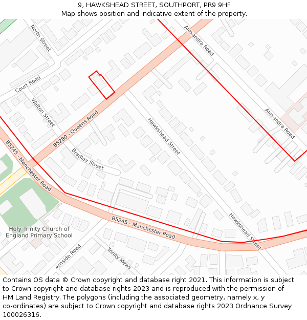 9, HAWKSHEAD STREET, SOUTHPORT, PR9 9HF: Location map and indicative extent of plot