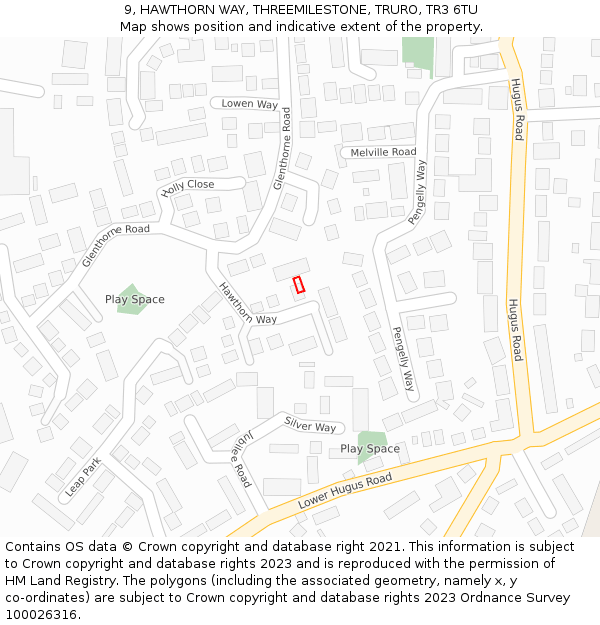 9, HAWTHORN WAY, THREEMILESTONE, TRURO, TR3 6TU: Location map and indicative extent of plot