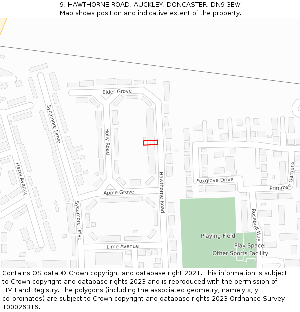 9, HAWTHORNE ROAD, AUCKLEY, DONCASTER, DN9 3EW: Location map and indicative extent of plot