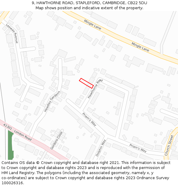 9, HAWTHORNE ROAD, STAPLEFORD, CAMBRIDGE, CB22 5DU: Location map and indicative extent of plot