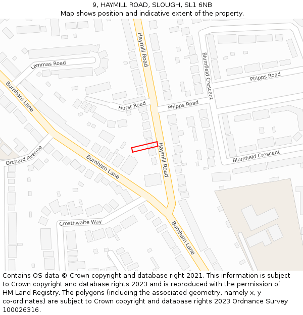 9, HAYMILL ROAD, SLOUGH, SL1 6NB: Location map and indicative extent of plot