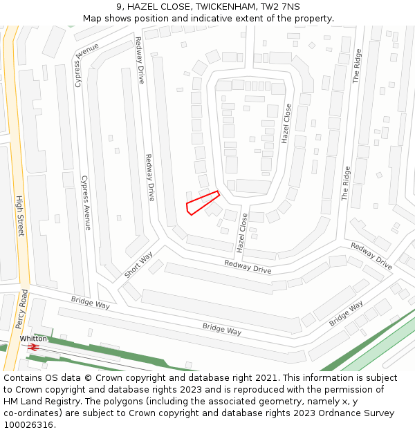 9, HAZEL CLOSE, TWICKENHAM, TW2 7NS: Location map and indicative extent of plot
