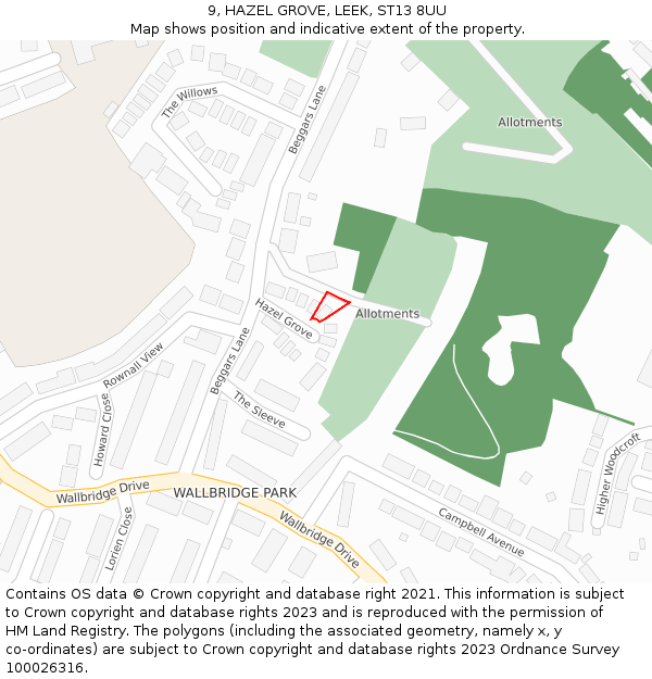 9, HAZEL GROVE, LEEK, ST13 8UU: Location map and indicative extent of plot