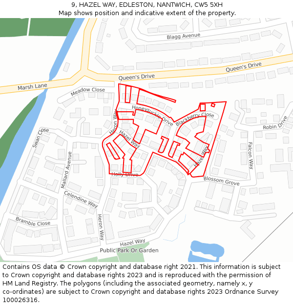 9, HAZEL WAY, EDLESTON, NANTWICH, CW5 5XH: Location map and indicative extent of plot