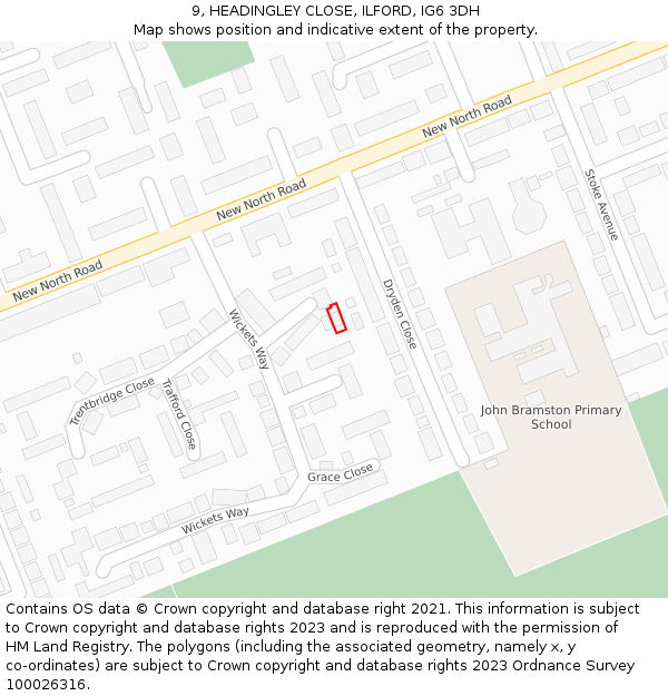 9, HEADINGLEY CLOSE, ILFORD, IG6 3DH: Location map and indicative extent of plot