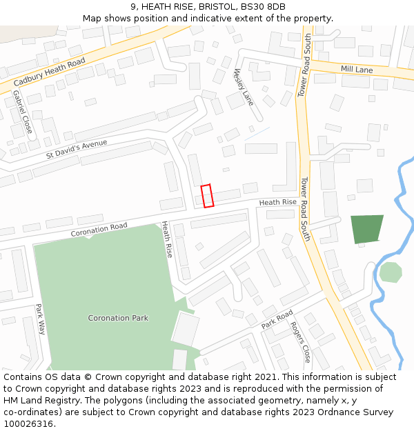 9, HEATH RISE, BRISTOL, BS30 8DB: Location map and indicative extent of plot