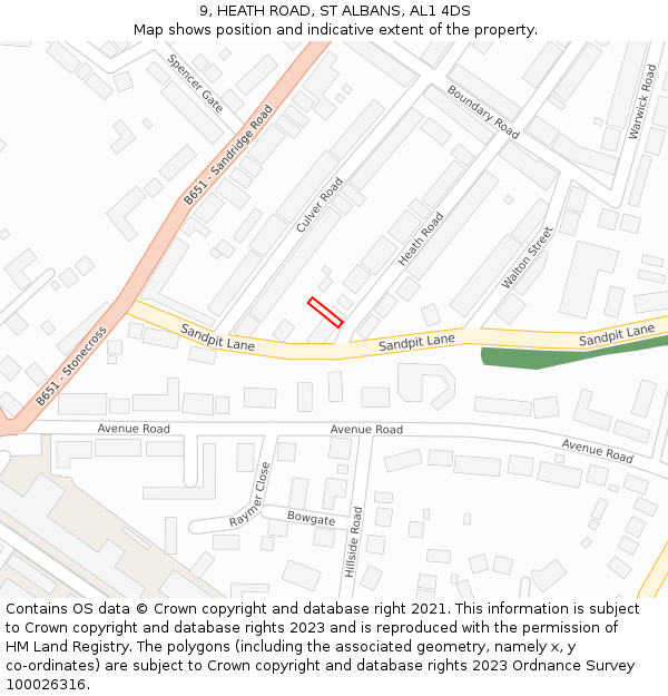 9, HEATH ROAD, ST ALBANS, AL1 4DS: Location map and indicative extent of plot