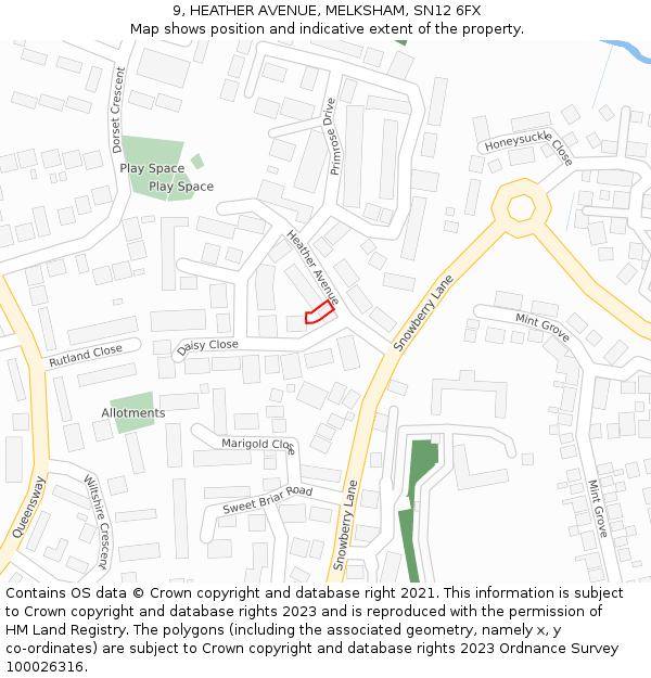 9, HEATHER AVENUE, MELKSHAM, SN12 6FX: Location map and indicative extent of plot