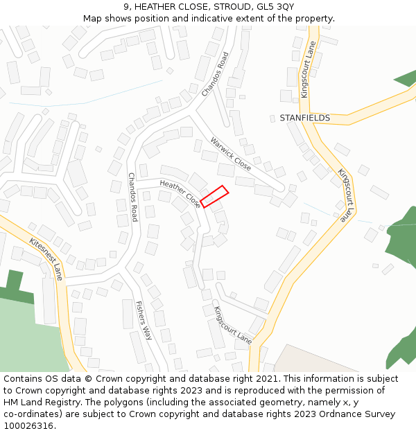 9, HEATHER CLOSE, STROUD, GL5 3QY: Location map and indicative extent of plot