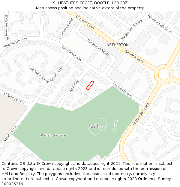 9, HEATHERS CROFT, BOOTLE, L30 3RZ: Location map and indicative extent of plot