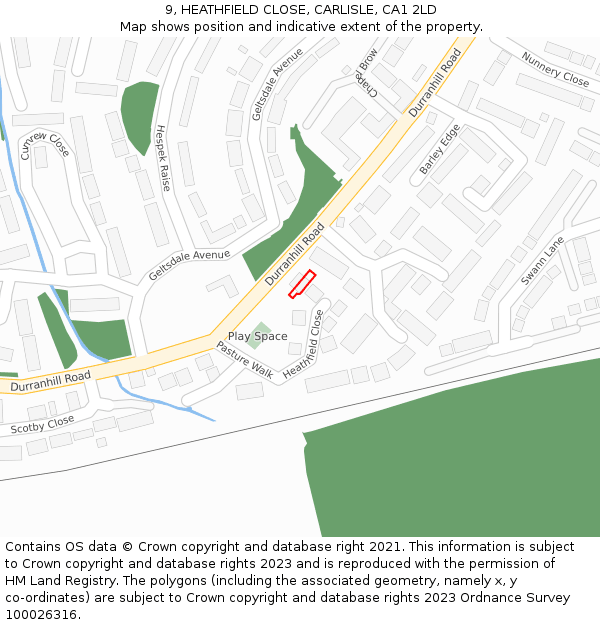 9, HEATHFIELD CLOSE, CARLISLE, CA1 2LD: Location map and indicative extent of plot