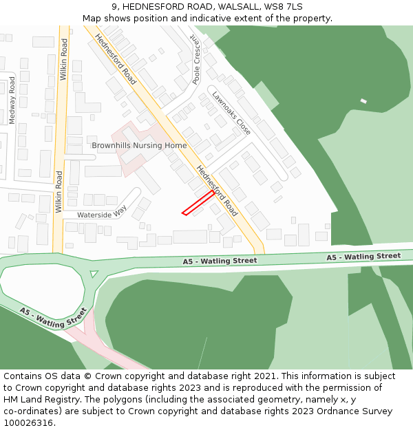 9, HEDNESFORD ROAD, WALSALL, WS8 7LS: Location map and indicative extent of plot