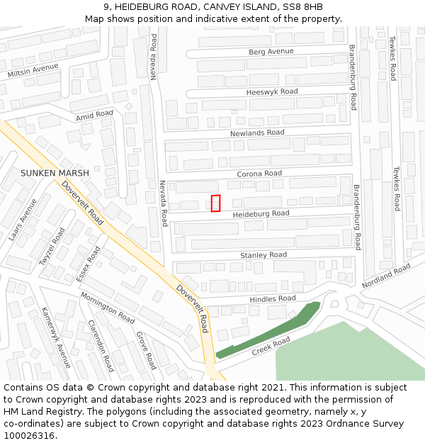 9, HEIDEBURG ROAD, CANVEY ISLAND, SS8 8HB: Location map and indicative extent of plot