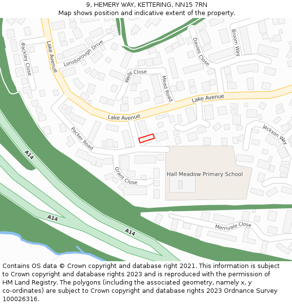 9, HEMERY WAY, KETTERING, NN15 7RN: Location map and indicative extent of plot