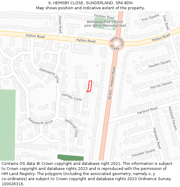 9, HEMSBY CLOSE, SUNDERLAND, SR4 8DN: Location map and indicative extent of plot