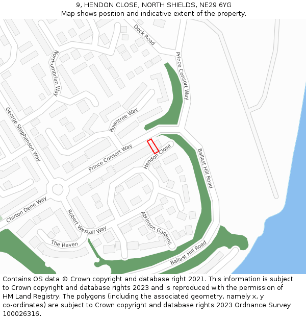 9, HENDON CLOSE, NORTH SHIELDS, NE29 6YG: Location map and indicative extent of plot