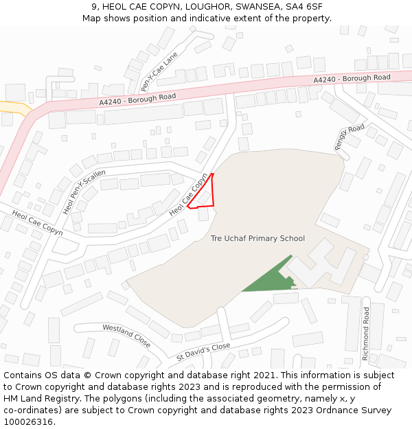 9, HEOL CAE COPYN, LOUGHOR, SWANSEA, SA4 6SF: Location map and indicative extent of plot